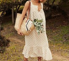 HMD -- HILDE DRESS -- CREAM SUNFLOWER BLOCK PRINT