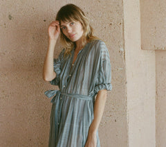 HMD -- JOAN DRESS -- INDIGO STRIPE