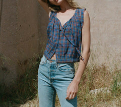HMD -- ROSELLE TOP -- AZURE FRENCH PLAID