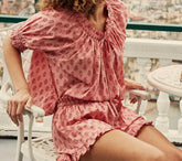 HMD -- SHORE TOP -- PINK SUNFLOWER BLOCK PRINT