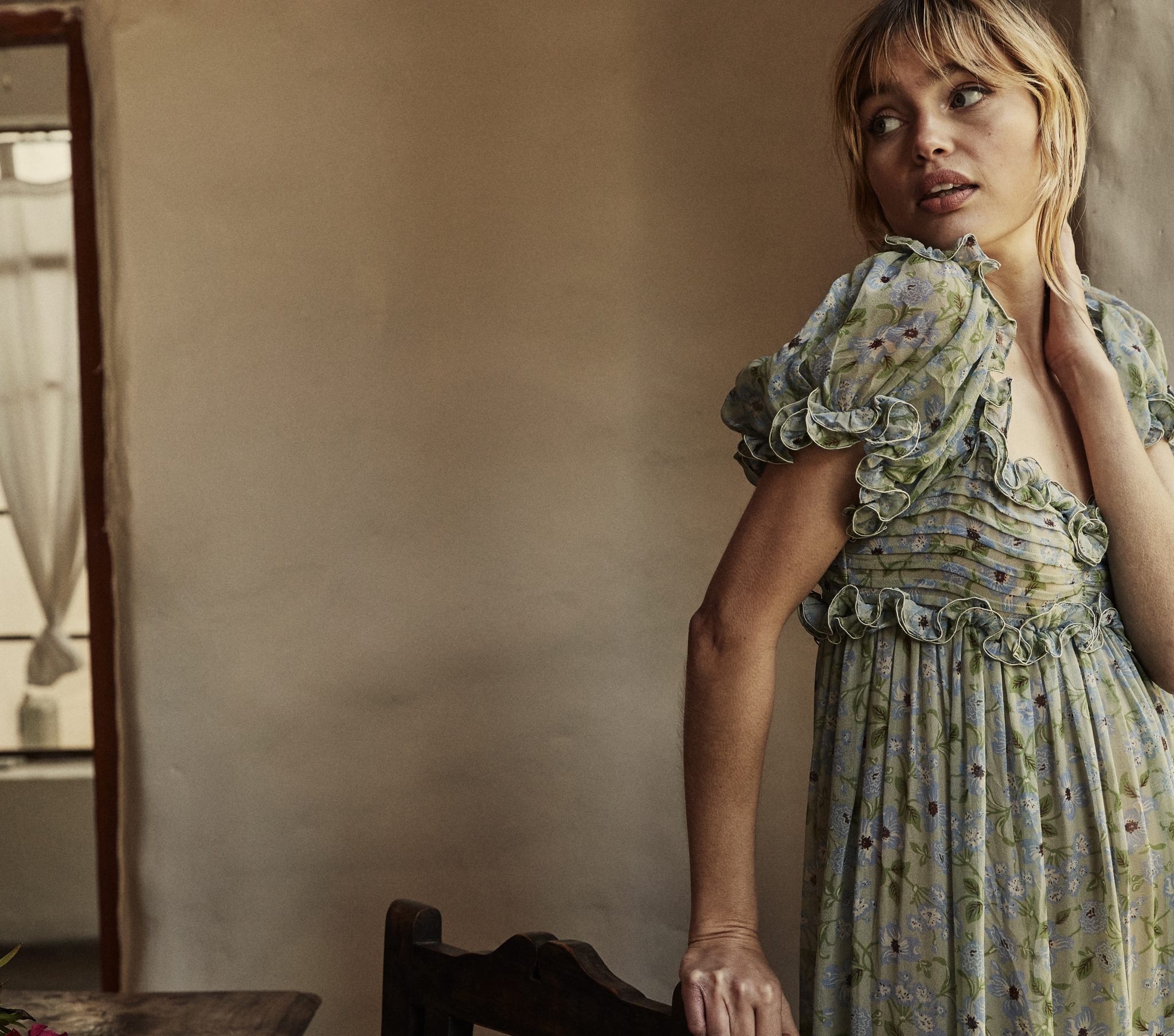 HMD -- DREW DRESS -- GREEN STRAWBERRY MOON FLORAL