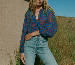 HMD -- THE JANE BLOUSE -- FRENCH PLAID BLUE