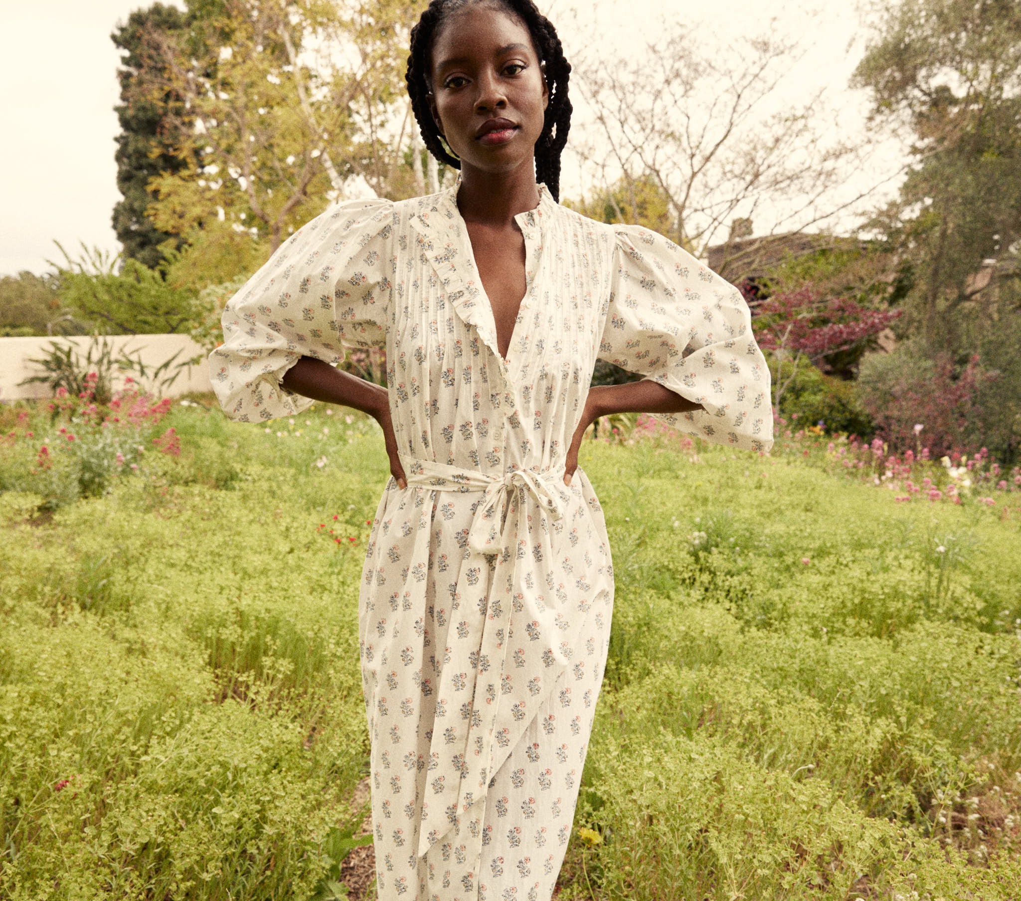 HMD -- STANTON DRESS -- RED DAHLIA BLOCK PRINT