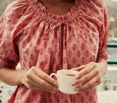 HMD -- SHORE TOP -- PINK SUNFLOWER BLOCK PRINT